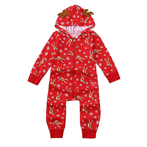 Fxbar Christmas Home Outfit Parent-Child Clothes Hooded Romper Jumpsuit Family Sleepwear (Baby Red,5)