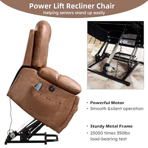 Image of CANMOV Power Lift Recliner Chair with Massage and Heat for Elderly, Overstuffed Wide Recliners, Heavy Duty and Safety Motion Reclining Mechanism with USB Ports, 2 Concealed Cup Holders, Brown