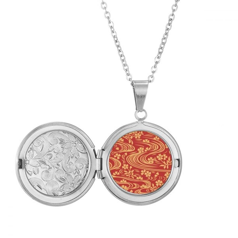 Collier médaillon fleur japonaise rouge en émail avec chaîne ajustable - 5