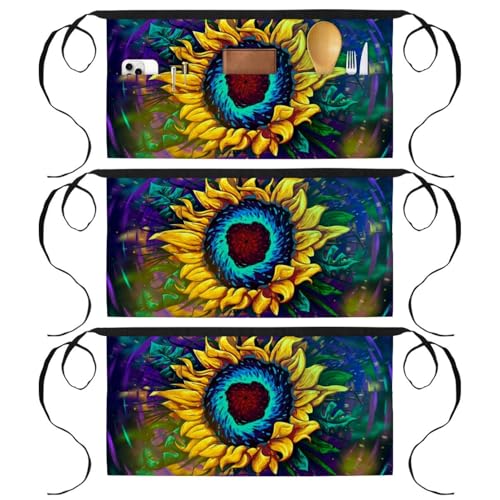 Lot de 3 tabliers courts de chef avec 3 poches pour cuisine et bistrot