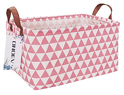 Image of Rectangular Fabric Storage Box, Decorative Basket and Finishing Basket with Handle are Used for The Storage of Clothes, Books and Sundries(Pink Triangle) 1