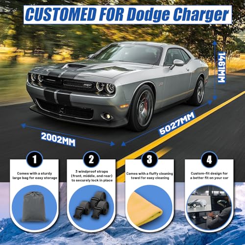 Image of Car Cover Custom Fit for Dodge Charger (2006-2025), Dodge Challenger (2008-2025) Waterproof All Weather for Automobiles Full Exterior Cover Rain Sun Snow UV Protector.