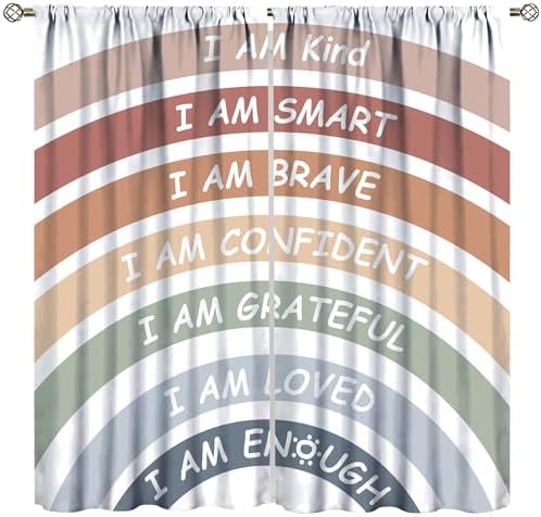 YungHo Boho Rainbow Curtain, Classroom Book Center Calming Corner Playroom Decor, I Am Kind Smart Brave Home Girls Room Blackout Window Treatment, Iridescence 31.5" Wx72 L x2【Blackout】
