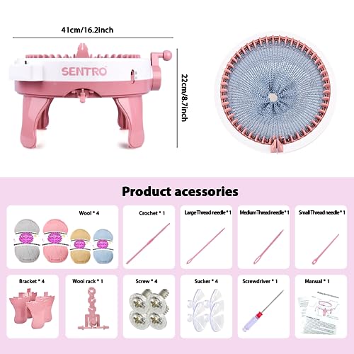 Hprampi Máquina de tricô com 48 agulhas com contador de fileiras, máquina de tricô DIY para adultos