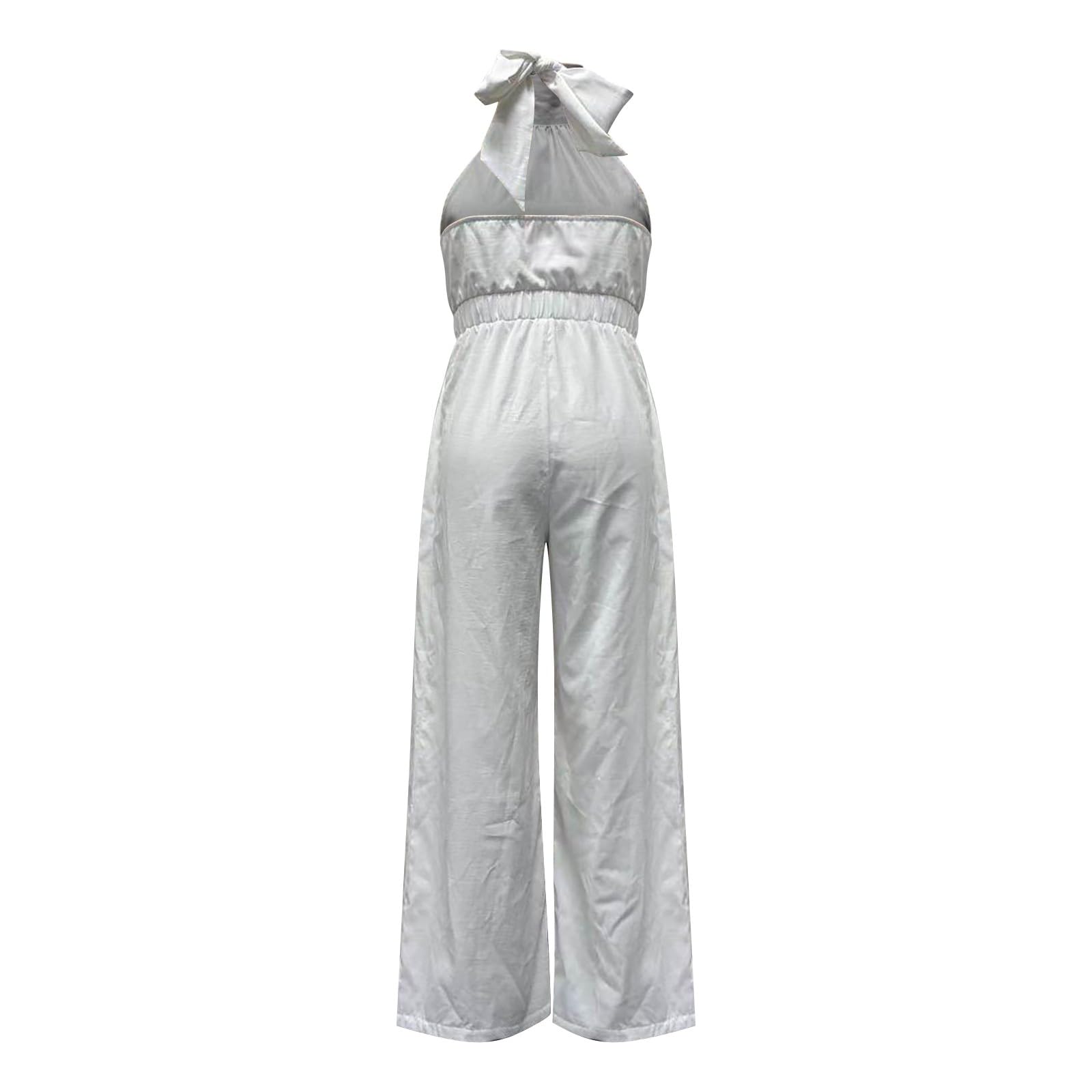 Tuta da donna elegante per matrimonio, taglie forti, pantaloni con allacciatura al collo | Tuta intera a gamba larga con tasche, vestibilità ampia, tinta unita, per ospiti di nozze