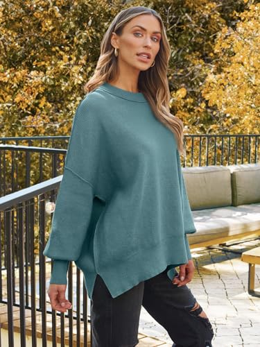 Image of LILLUSORY Women's Oversized Batwing Sweaters 2026 Fall Outfits Trendy Crewneck Knit Side Slit Fashion Pullover Tops