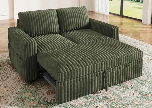 Image of HONBAY Modular Pull Out Sofa Bed,Corduroy Loveseat, Couches for Living Room,Green