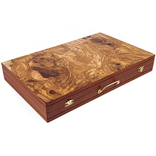 image for EliteCrafters Handmade Olive Wood Backgammon Board Game Set, with Slot