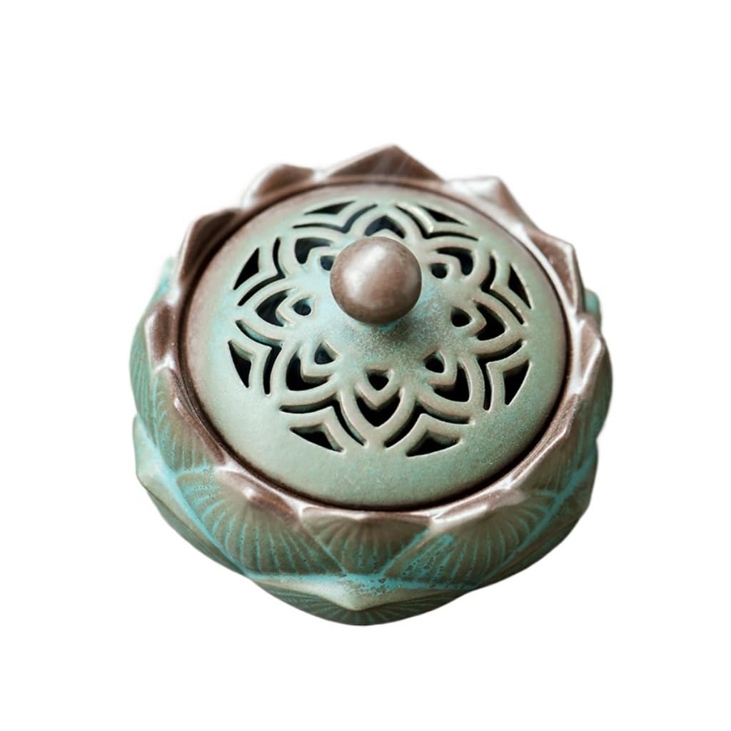 Basxdrfxz A Incense Holder Base Lotus Ceramic Romatherapy Furnace Ntique Home Room Incense Desktop Ornament