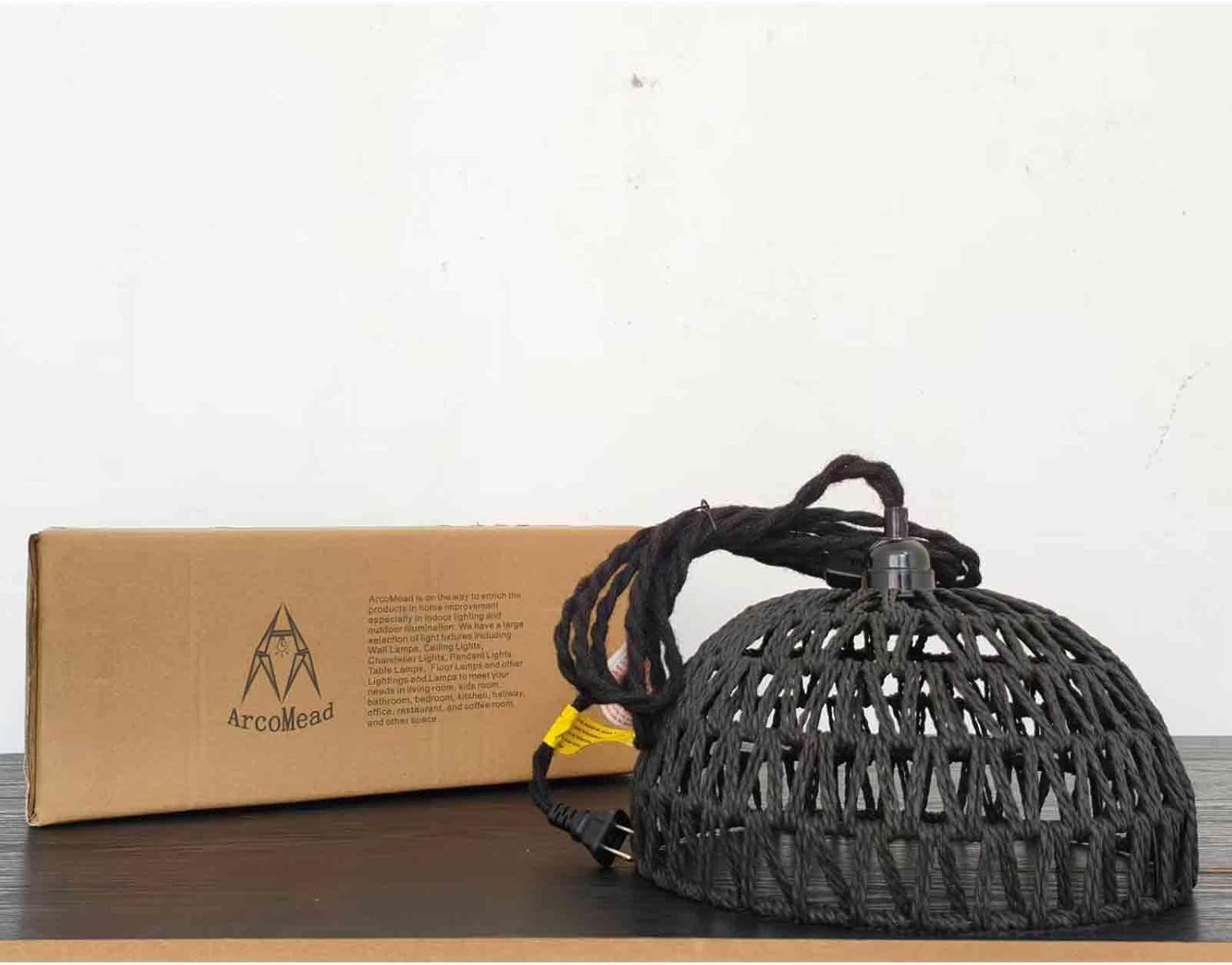Lighting fixtures, 1-Light Pendant Light,Boho Black Woven Rattan Basket with Twist Hemp Hanging Cord Plug in Coastal Pendant Lamp for Dining Living Room Kitchen Island Foyer Bedroom Hallway
