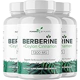POWERED X PLANTS Pure Berberine Supplement - 1300mg Berberine with Ceylon Cinnamon for Metabolism & Immune System Support - 1 Pack of 180 Servings