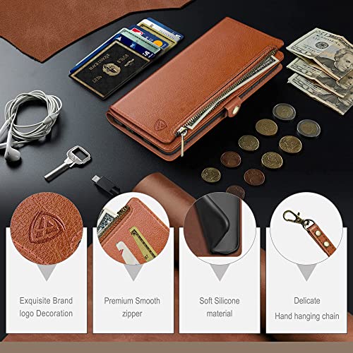 Image of XcaseBar for iPhone Xs Max 6.5 inch Wallet case with Zipper Credit Card Holder【RFID Blocking】, Flip Folio Book PU Leather Phone case Shockproof Cover Women Men for Apple XSMax 6.5 inch case Light Brown
