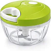 Mini Processador Manual de Alimentos com Corda, 500ml, 3 Lâminas em Aço Inox, Verde, Compacto e Portátil para Picar Alho, Cebola e Ervas (Verde)
