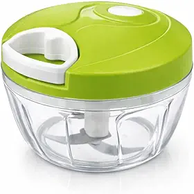 Mini Processador Manual de Alimentos com Corda, 500ml, 3 Lâminas em Aço Inox, Verde, Compacto e Portátil para Picar Alho, Cebola e Ervas (Verde)