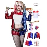 [Matreeglam] ハーレイクイン コスプレ ハロウィン コスチューム 小道具付き 大人 女の子 豪華8点セット 変装 イベント 学園祭 文化祭 舞台 (サイズ:S)