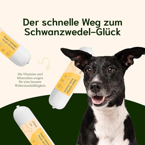 Chōmi Dog Super Sausage Fresh Hundefutter | Nassfutter Für Hunde | Gemüsewurst für Hunde | Adult | Getreide- und konservierungsmittelfrei | Mit Seetang | Barf (400 x 8g, Chicken)