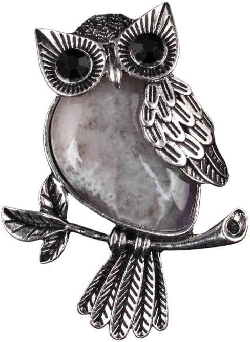 Owl Gemstone Pendant 92.5 Sterling Silver Oxidized Vintage Animal Bird Design Handmade Unisex Jewelry for Men & Women Natural Stone Pendant