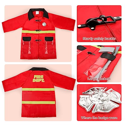 Miniatura 3 de Deao Disfraz De Bombero Juego Infantil De Imitación Conjunto Incluye Uniforme, 12 Accesorios De Bombero, Extintor Con Función De Agua Real Y Mochila Para Almacenaje