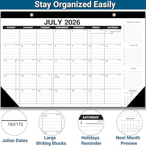 Image of Desk Calendar 2026-2027, 18-Month Wall Calendar Through Dec 2027, Large 17 inch x 12 inch Monthly Calendar Planner, Ample Space, Thick Paper, Plastic Cover - Perfect for Home School & Office Organization