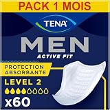 TENA Men Protections Absorbantes Niveau 2 Incontinence Homme   Pour Fuites Urinaires Modérées, Sans parfum, Blanc, 60 Protections (Pack 1 mois) (L'emballage peut varier)