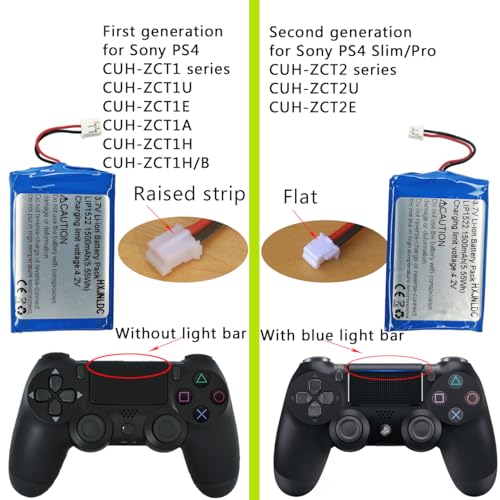 DC 3.7V 1500mah Batterie pour Sony PS4 Remplacement de la Batterie du contrôleur(CUH-ZCT1U, CUH-ZCT1E, CUH-ZCT1A, CUH-ZCT1H, 2015 et modèles antérieurs), lip1522, génération 1 – vue 2