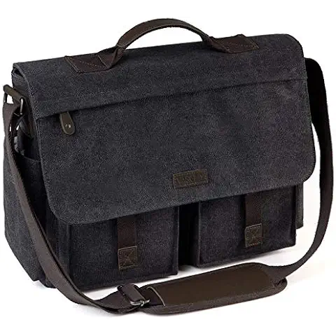 VASCHY Bandolera Hombre Grande, Bolsa Mensajero Hombre Bolso Vintage Lona Encerada Resistente al Agua, 17 pulgadas Cover