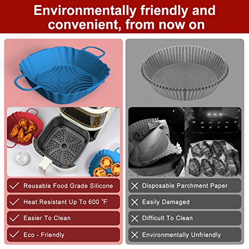 Permanent Warranty 8 Inch Silicone Air Fryer Liner 2 Pack Reusable 100% Food Grade Silicone Air Fryer Liner (Red/Blue) #TOP4