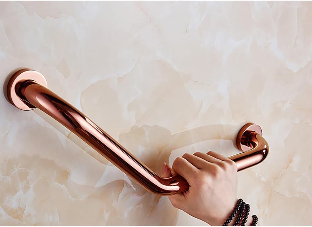 Curved Bathroom Grab Bar for Toilet Tub,Brass Balance Hand Railing for Shower and Bathtubs,135°Handicap Safety Rail Accessories for Elderly,Wall Mounted Senior Handle(Color:Rose Gold)