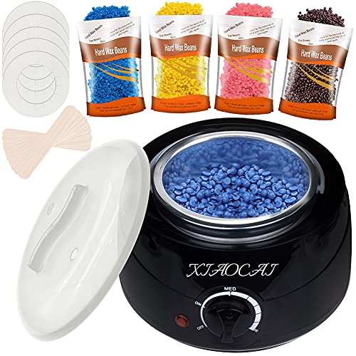 Waxing Kit,Wax Warmer,Professional Wax Heater for Hair Removal with 4 Packs Hard Wax Beads 10 Pcs Spatulas,Painless at Home Wax Kit with Handle Pot 500ml for Bikini Area Armpit