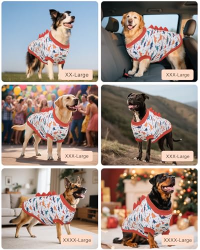 Image of CuteBone Dinosaur Costume Dog Shirt, Stretchy Velvet T-Shirt Clothes for Large Dogs, Soft & Breathable Pet Tee Outfit Pitbull Apparel for Daily Wear, Cozy Pullover Design Big Dog Fashion COSBX02-4XL