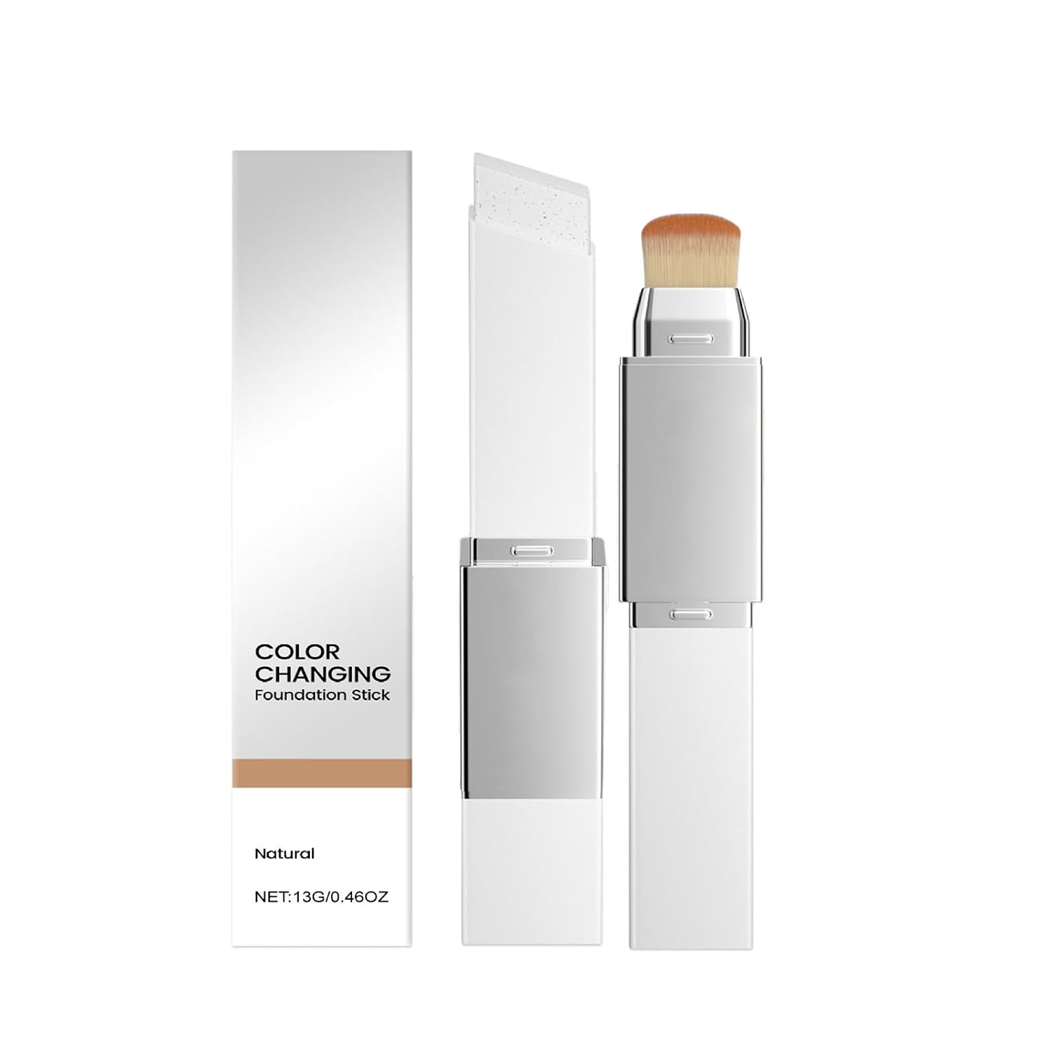 2-in-1 Color Changing Foundation Stick, Dual-Ended with Brush, Lightweight Hydrating & Nourishing Matte Clear Finish, No Caking, Long Lasting Waterproof Oil-Control, Portable Daily Use (Natural)