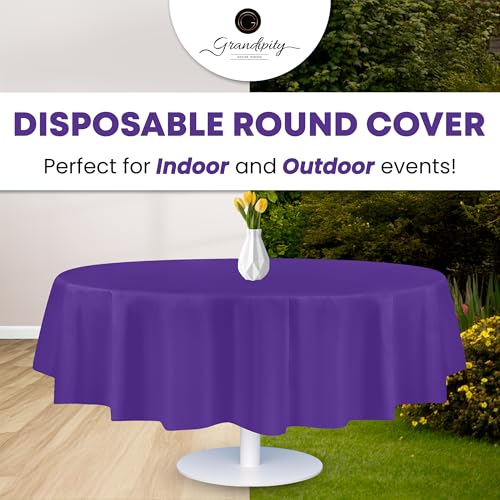 Image of Grandipity 24 Pack Premium Disposable Plastic Tablecloth 84 inch Inch Decorative Round Table Cover - Purple