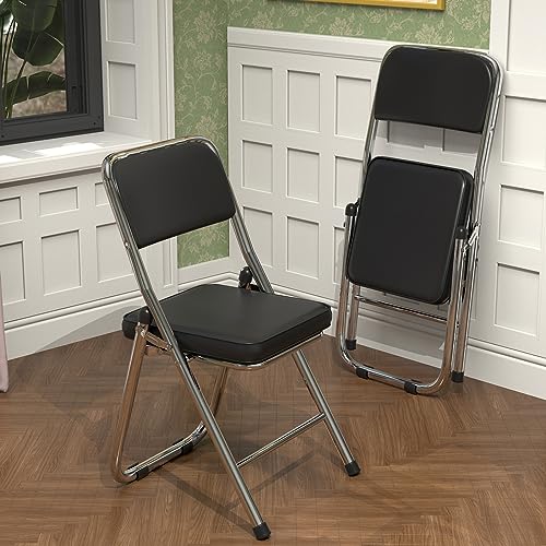 Chleby Juego de 2 Silla Plegable Silla de Visita tapizada en Cuero Sillas Plegables para el hogar, al Aire Libre, en Salas de conferencias Negro