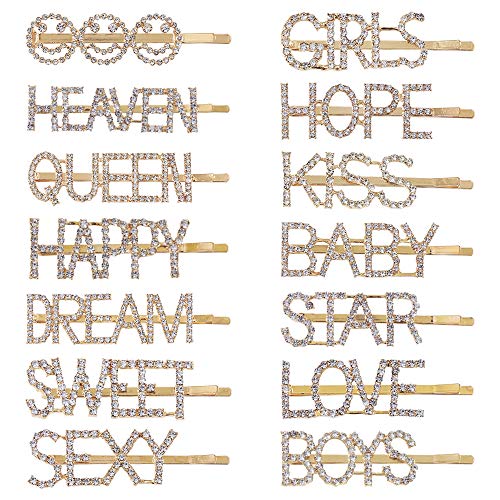 14 Pieces Rhinestone Letter Bobby Pin Sparkly Letter Hair Clip Gold Metal Hair Clips Bling Handmade Rhinestones Hair Jewelry for Women Lady