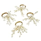 SARO LIFESTYLE Pearly Collection Gold Spiral Faux Pearl Beaded Napkin Ring, Vanilla