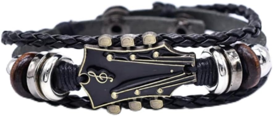 Punk Guitar Leather Bracelet Multilayer Wristbands Guitar Cuff Bracelet Music Enthusiast Gift for Men Women