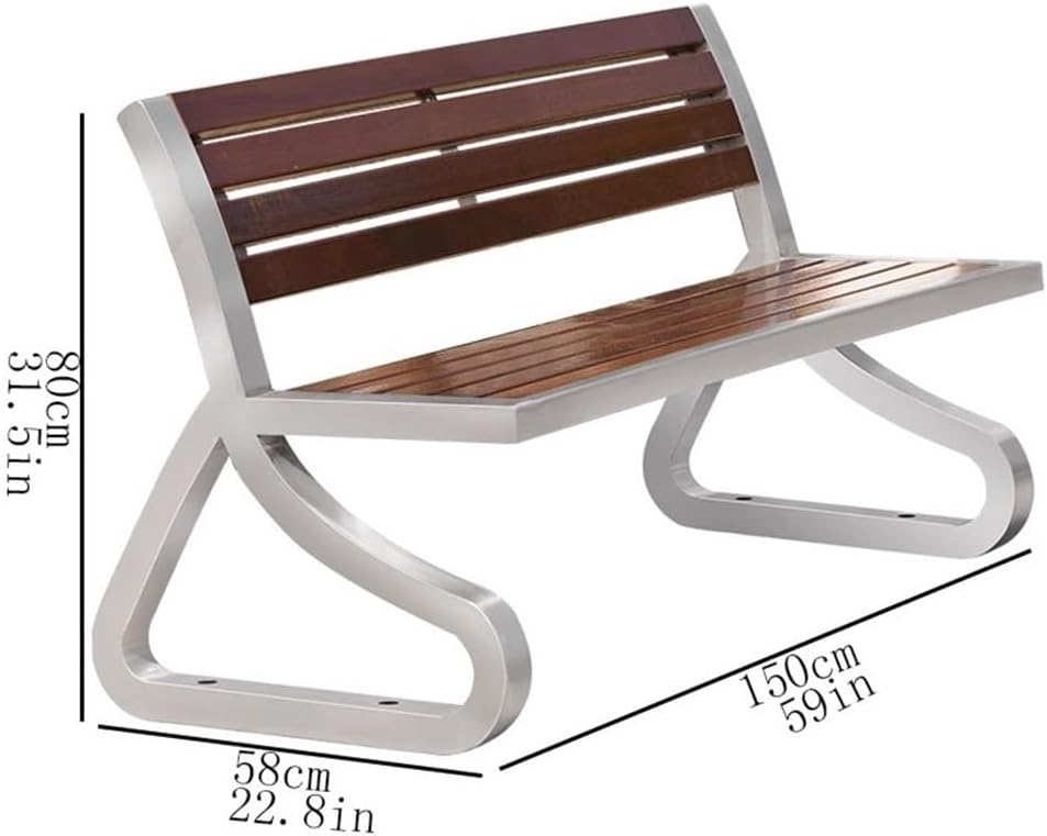 Garden Garden Wooden Backrest Bench, with Stainless Steel Metal Frame, Suitable for Indoor Outdoor Patio Seat