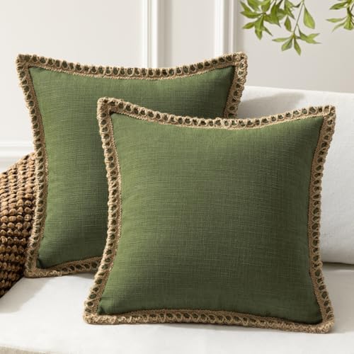 Phantoscope Pack of 2 Farmhouse Decorative Throw Cover Burlap Linen