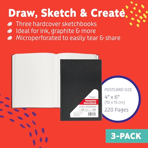 Hardcover Sketch Book 3 Pack Drawing Books 4" x 6" Sketchbooks, 110 Sheets Hardbound Journal, Ideal for Pencils, Graphite, Charcoal, Pen