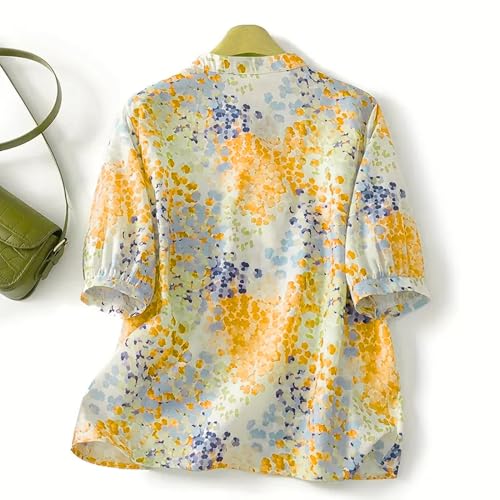 Image of Gufrina Women's Blush Pink Abstract Printed Western Top with Mandarin Collar, Half Button Placket and Relaxed Fit Sleeves