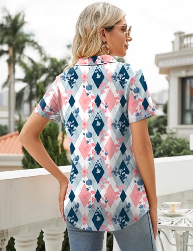 Rapbin Women's Polo Shirts Lapel Collar V Neck Short Sleeve Blouse Dressy Casual Tunic Tops