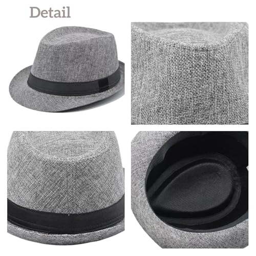 Image of 5 Pack Bulk Cuban Fedora Sun Hats Men with Adjustable Strap, Short Brim 1920s Unisex Party Costume Hats Women.