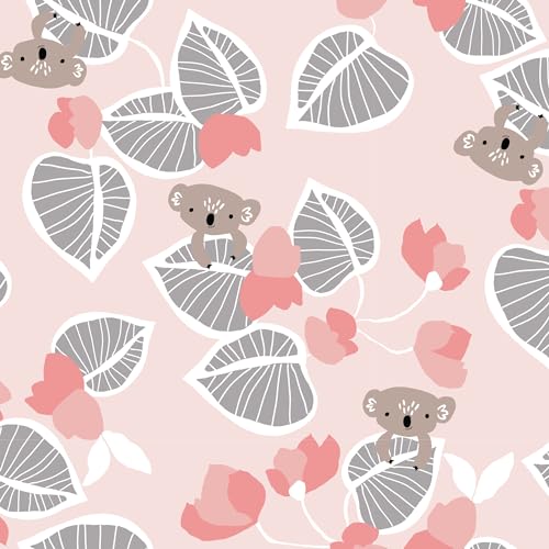 Image of Lambs & Ivy Calypso Cotton Fitted Crib Sheet - Pink, Gray, White, Animals