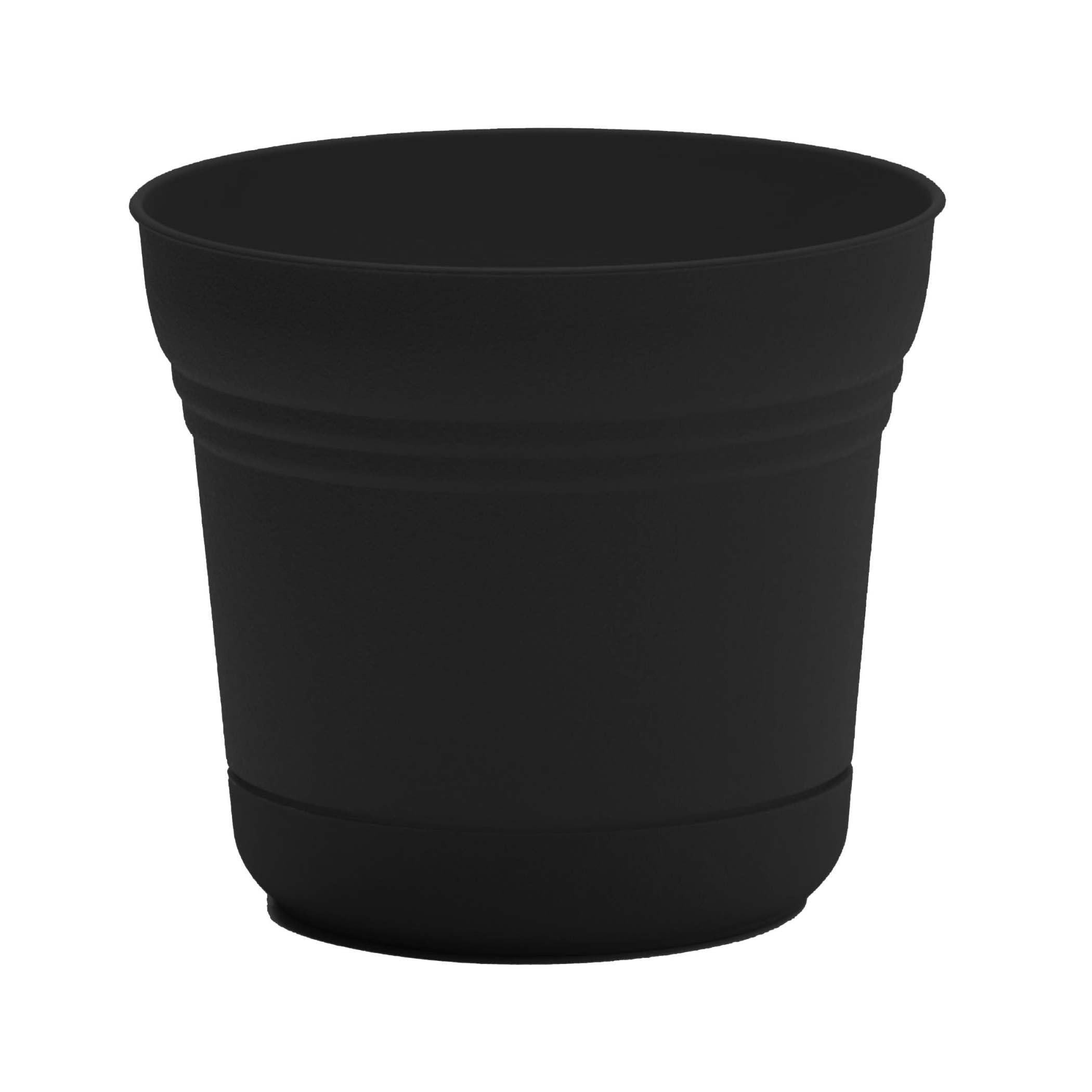 Bloem Saturn 14 Round Plastic Planter with Snap-in Saucer, Black