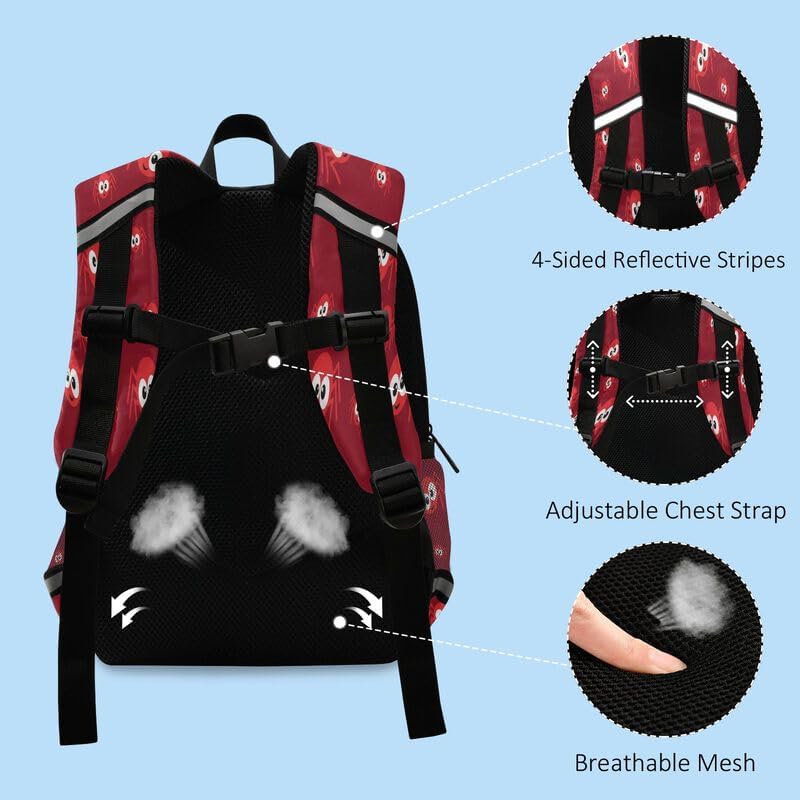 QUGRL Red Spiders Halloween Toddler Backpack for Boys Girls Kids School Backpack with Chest Strap Leash Preschool Schoolbag Nursery Kindergarten Bag for Daycare Travel Hiking School