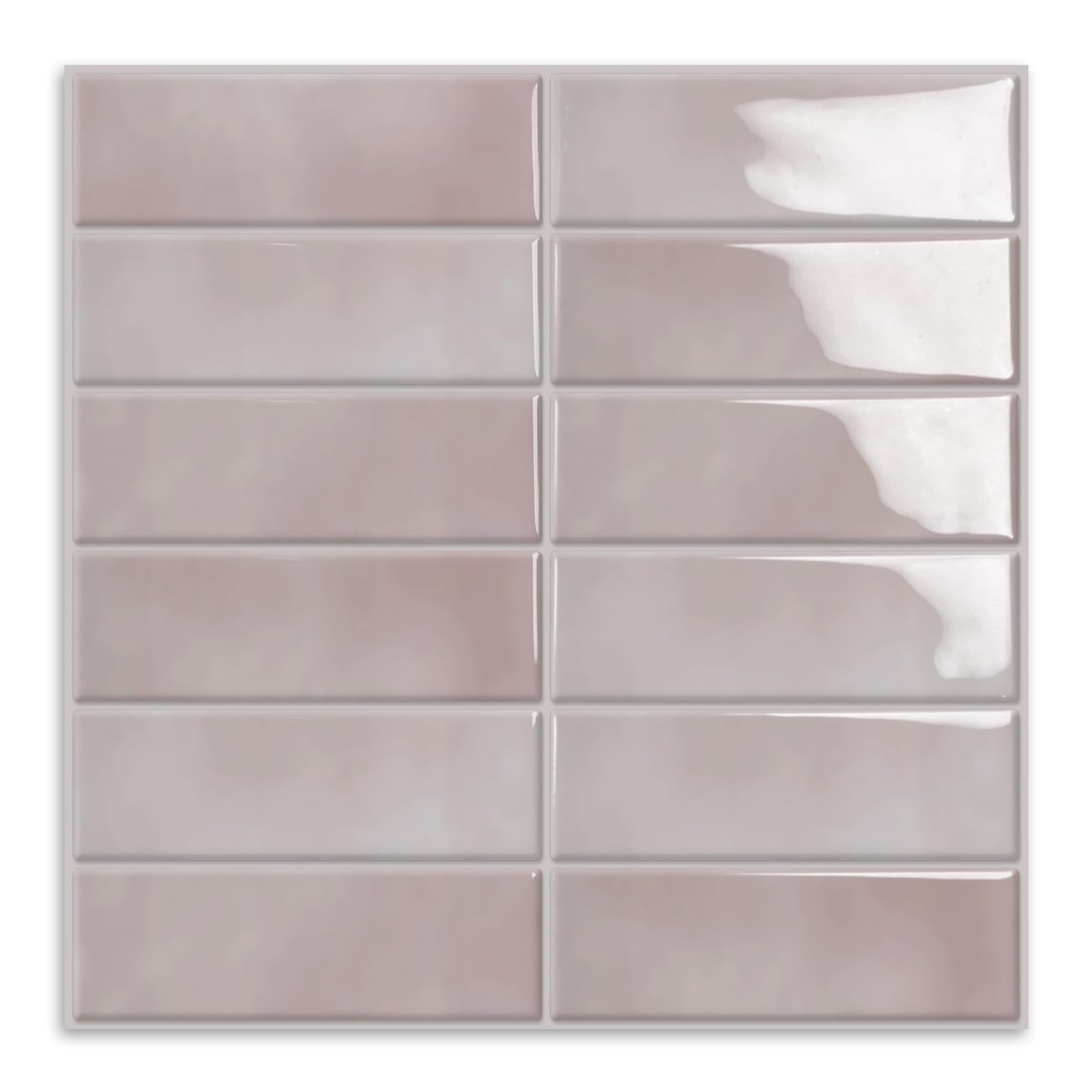 Pack of 10 Tile Stickers, Adhesive Tiles, 3D Rectangular Tiles, Self-Adhesive Wall Tiles, Tile Film for Bathroom, Kitchen, Peel and Stick Tiles for Home Decoration and Renovation (Pink, 30.5 x 30.5 cm-image-23