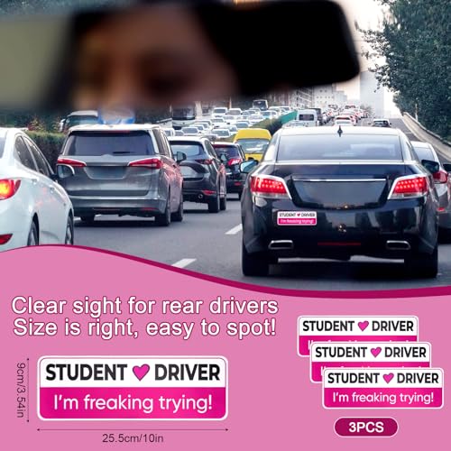 Image of 3pcs Student Driver Magnet, 10x3.54 Inch Reflective Magnetic Novice Driver Sticker Car Safety Attention Signs Reflective New Drivers Bumper Sticker for Beginners Student Car Decor