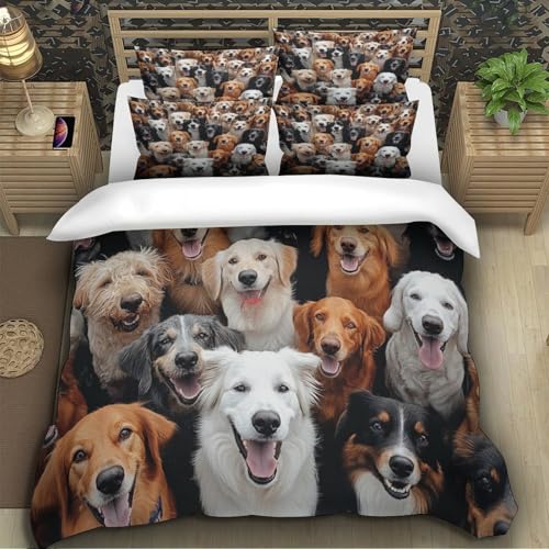 Housse de couette 3D imprimé chiens 260x220 microfibre respirant 3 pièces