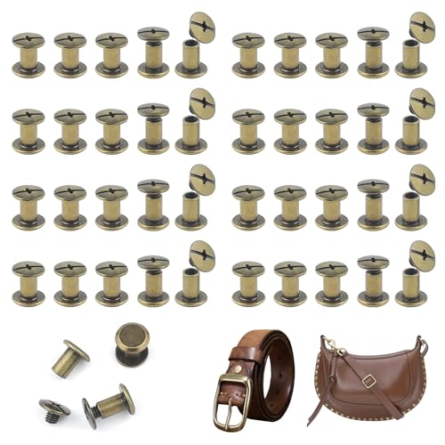 JJWNMLL 85 Sets Chicago Screw Posts M5*8mm, Rivet Chicago Binding Screws, Metal Rivet Replacement Repair for Bags, Collar, Harness, Luggage, Purse, Dog Lead, Backpack, Belt - Bronze