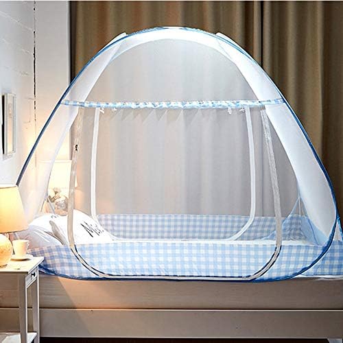 Folding Mosquito Net Bed Canopy Pop Up Foldable Dome Net Single Door Free Installation Insect Protection Screen (Light Coffee 180 x 200 x 150cm)